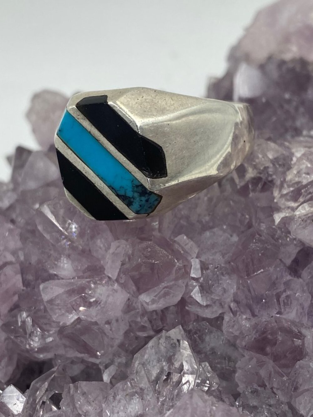 Vintage Sterling Silver Onyx and Turquoise ring